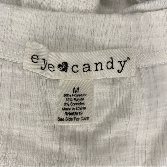 Ribbed White Tee with Square Neckline and Ruffled Edging - Picture 3 of 5